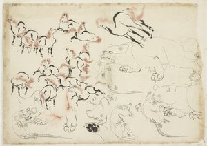 Studier av hästar, katter och råttor (från "Hokusai Manga"), ca 1815-1849 (bläck och färg på papper) av Katsushika Hokusai