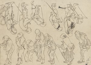 Studier av lama pilgrimer, Edo-perioden (bläck på papper) av Katsushika Hokusai
