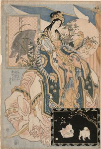 En dam från Tang-dynastin på en vit elefant, ur serien ”Jätteverk av halm för en nöjesparkattraktion” av Katsushika Hokusai