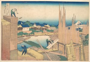 Tatekawa i Honjō (Honjō Tatekawa), ur serien ”De trettiosex vyerna av berget Fuji” (Fugaku sanjūrokkei) av Katsushika Hokusai