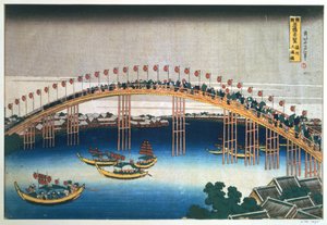 Temma bridge, Osaka, Japan, 1830 av Katsushika Hokusai
