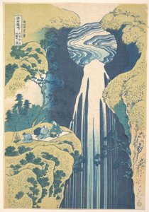 Amida-fallen i Kisokaidō-vägens yttersta utkanter (Kisoji no oku Amida-ga-taki), ur serien ”En rundtur bland vattenfall i olika provinser” (Shokoku taki meguri) av Katsushika Hokusai