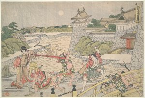 The Loyal League of Forty-seven R?in (Chushingura), akt III: Kampei attackerad av Bannai och hans män av Katsushika Hokusai