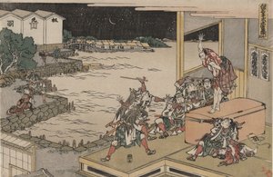 De 47 lojala rōninernas förbund (Chūshingura), akt X: Gihei vaktar vapenskåpet av Katsushika Hokusai