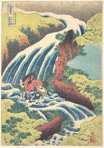 ”Vattenfallet där Yoshitsune tvättade sin häst i Yoshino i provinsen Yamato”, ur serien En rundtur bland vattenfall i olika provinser av Katsushika Hokusai