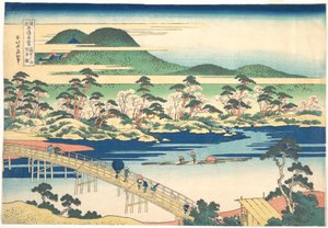 Togetsu-bron i Arashiyama i Yamashiro, ur serien ”Anmärkningsvärda vyer över broar i olika provinser” (Shokoku meikyō kiran) av Katsushika Hokusai