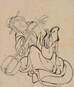 Tuning the Samisen, sent 1700-tidigt 1800-tal. av Katsushika Hokusai