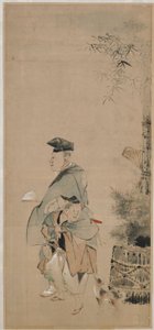 Två underhållare som promenerar på det nya året, Edo-perioden, ca. 1798-1801. av Katsushika Hokusai