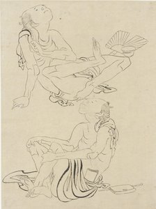 Två män kopplar av på sommaren, Edo-perioden (bläck på papper) av Katsushika Hokusai