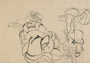 Två skisser: dam som spelar samisen och dam med rygg till observatör..., sent 1700-tidigt 1800-tal. av Katsushika Hokusai