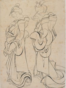 Två kvinnor, sent 1700-tidigt 1800-tal. av Katsushika Hokusai