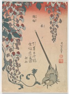 Vagga och blåregn, Edo-perioden, 1834 (färgsnitt) av Katsushika Hokusai