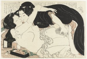 Änka och ung man The Adonis plant (serietitel) Fukujuso (serietitel) av Katsushika Hokusai