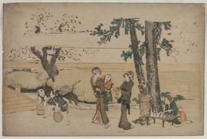 Kvinna som passerar en butik vid vägkanten nära Oji, tidigt 1800-tal. av Katsushika Hokusai
