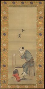 Kvinna som spinner siden av Katsushika Hokusai
