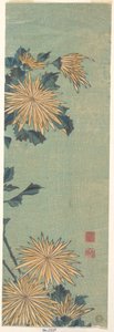 Gula krysantemum på blå bakgrund av Katsushika Hokusai