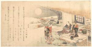 Ung dam med lampa; Man och kvinna på tehusets veranda av Katsushika Hokusai