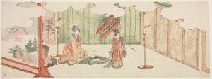 Ung flicka dansar på en adelsmans herrgård av Katsushika Hokusai