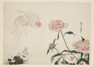 Long tail tuppar bland blommor (träblock i färg) av Katsushika II (fl.1820 50) Taito