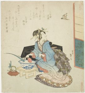 Geisha tittar upp på en gök, från serien "Fem årliga festivaler för Katsushika Circle (Katsushika gosekku)"