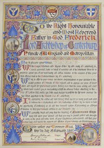 Schriftliche Begrüßungsadresse an Erzbischof Frederick Temple von 