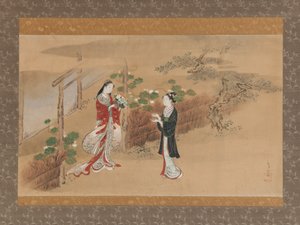 Evening Faces Yugao kapitel från The Tale of Genji Genji monogatari, 1700-talet. av Kawamata Tsunemasa