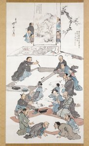Kalligrafi och målarfest (bläck och färg på papper) av Kawanabe Kyosai