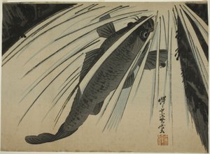 Carp Stigande fall av Kawanabe Kyosai