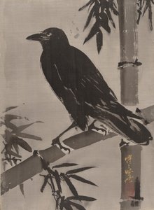 Kråka på en bambugren, ca. 1887. av Kawanabe Kyosai