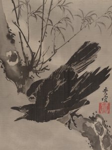 Kråka på en gren, ca. 1887. av Kawanabe Kyosai