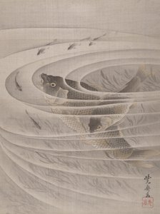 Fish in a Whirlpool, ca. 1887. av Kawanabe Kyosai