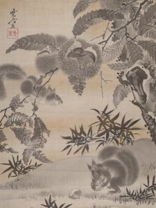 Squirrels Gathering Chestnuts, ca. 1887. av Kawanabe Kyosai