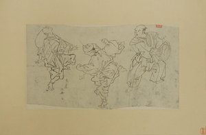 Tre Kyogen-dansare, sent 1800-tal. av Kawanabe Kyosai