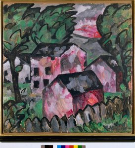 Landskap med röda hus Målning av Kazimir Severinovich Malevich (Malevich, Malevich) (1878-1935) Sön 107x106 cm 1910 Sun Kunstmuseum Bale av Kazimir Severinovich Malevich
