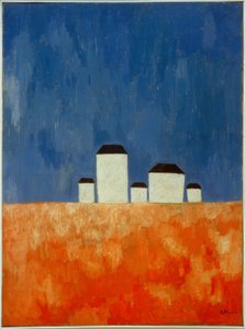 Landskap med fem hus av Kazimir Severinovich Malevich
