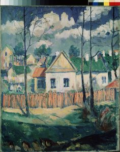 Vår. Landskap med ett litet hus. (Vår. Landskap med ett litet hus). målning av Kasimir Severinovich Malevich (Malevich, Malevic) (1878-1935), olja på duk av Kazimir Severinovich Malevich