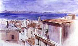 Gibraltar med Spaniens kust bortom (akvarell)