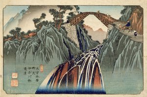 Inagawa-bron i Nojiri (Nojiri Inagawa bashi Enkei) utgiven av Hoeido och Kinjudo, slutet av 1830-talet (handkolorerat träsnitt)