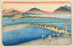 Överfart över Shinjugawa-floden i Honjo / Honjo shuku Shinjugawa watashiba, plansch 10 ur serien: Kisokaido-vägen / Kisoji-no eki av Keisai Eisen