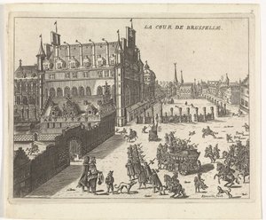 Utsikt över hovet i Bryssel, 1673. La cour de Brusselle (titel på objekt) av Kemnitz