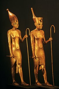 Förgyllda träfigurer av farao kung Tut, Tutankhamun, 2009 (foto) av Kenneth Garrett