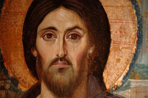 Målning av Jesus i koptisk stil, S:ta Katarinas klostermuseum, den äldsta kontin..., 600-talet e.Kr (målning)