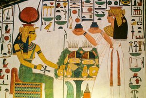 Nefertaris grav; Nefertari erbjuder vin till en grupp dietister; Egypten, Valley of the... av Kenneth Garrett
