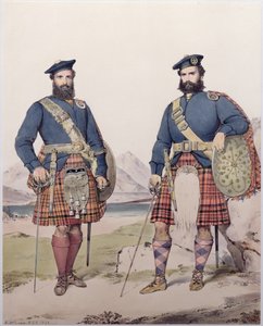 Två män i Highland-klänning, graverad av Vincent Brooks, 1868