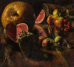 Skär melon och pumpa (olja på duk)