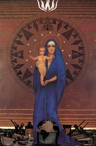 Madonna of the Atlantic, salongen i kabinklass, Queen Mary Ocean Liner, ca 1934 (olja på bladguld)