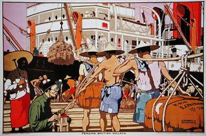 Penang, brittisk malaya (färg litho)