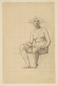 Nakenstudie för "The Active Life," Lunette i administrationsbyggnaden, Oberlin College, Oberlin, OH av Kenyon Cox