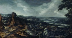 Panoramalandskap med Tobias och ängeln av Kerstiaen de Keuninck (attributed to)