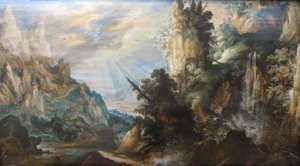 "Ett bergslandskap med ett vattenfall" av Kerstiaen de Keuninck, ca 1600